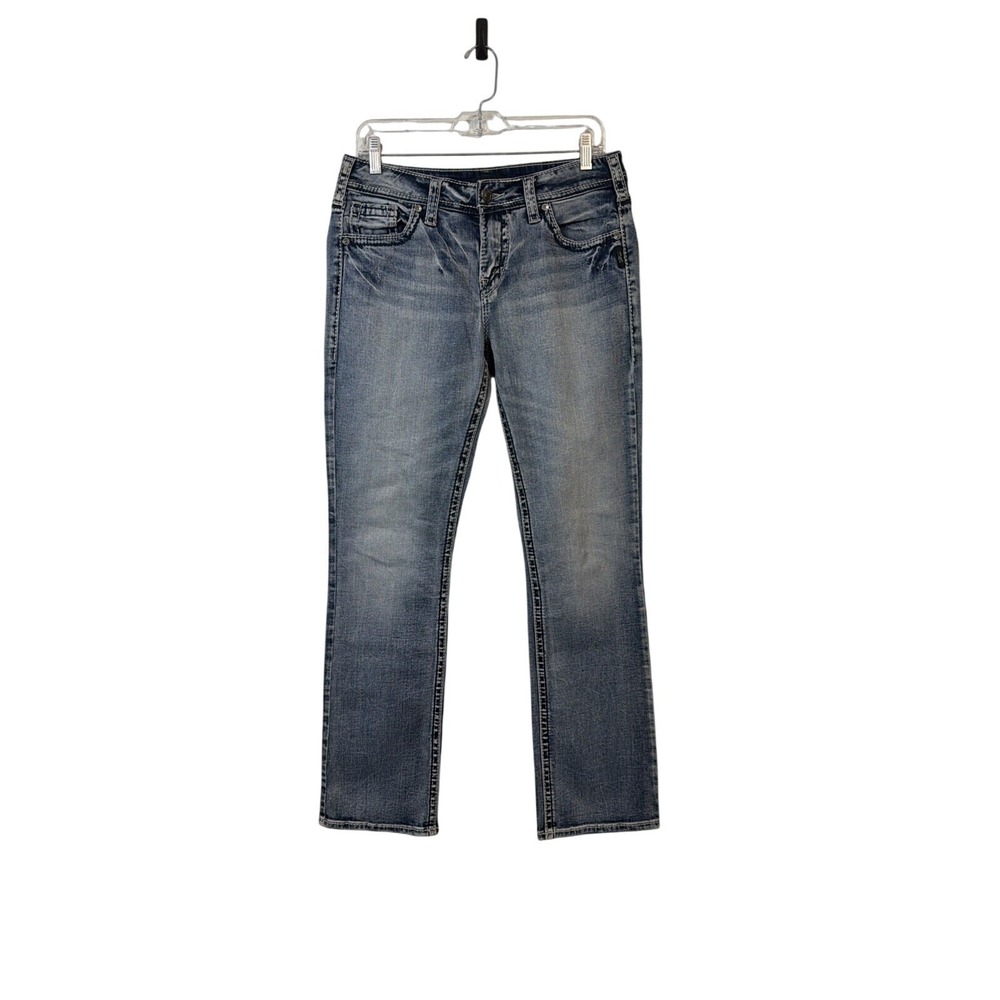 Silver Jeans Co Straight Leg Women Size 32 Medium Wash Blue Whiskered Denim